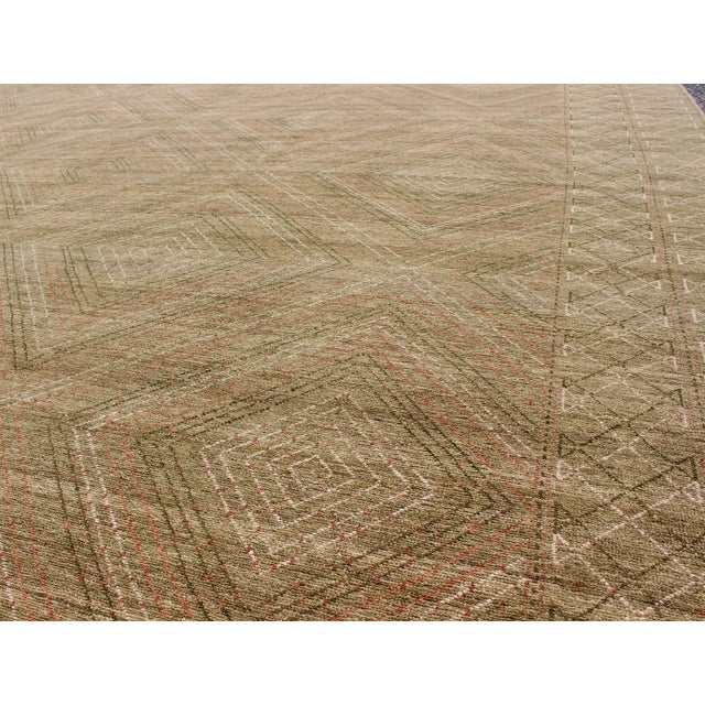 Large Modern Rug With Transitional Diamond Design in Green, Salmon, Ivory and Brown For Sale In Atlanta - Image 6 of 11