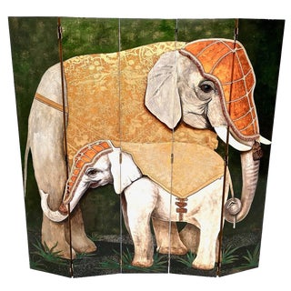 Postmodern 5-Panel Room Divider with Asiatic Elephants from Doro, Italy, 1980s For Sale