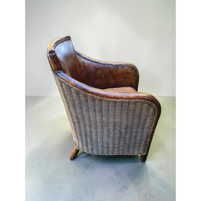 Wood Safari Style Leather Club Chair with Wooden Frame and Woven Sides, 1970s For Sale - Image 7 of 11