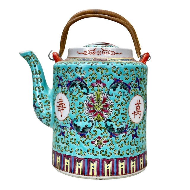 Vintage Chinese Porcelain Famille Verde Enamel Floral Motif Teapot For Sale - Image 11 of 11