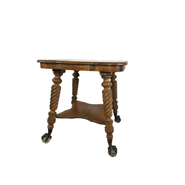 Early 20th Century Tiger Oak Barley Twist Table With Glass Ball & Claw Feet For Sale - Image 14 of 17