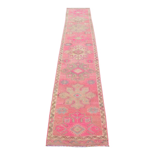 1970s Pink Kurdish Herki Hand-Knotted Distressed Runner For Sale