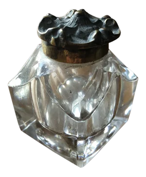 Mid 19th Century English Chased Lid Crystal Inkwell