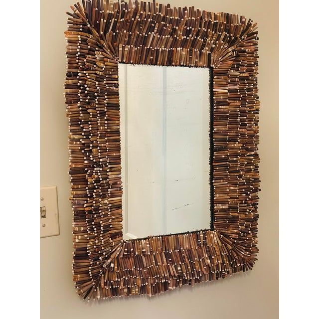 A beautiful antique rectangular mirror hand-decorated with hundreds of natural Atlantic pencil urchin spines ,...