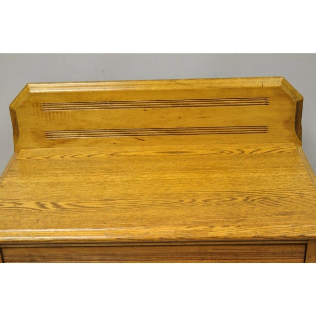 Antique Eastlake Victorian Golden Oak Washstand Commode Cabinet With Backsplash For Sale In Philadelphia - Image 6 of 12