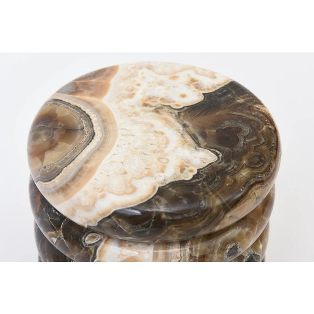 Mid-Century Modern Italian Vintage Swirled Alabaster Lidded Round Box Brown, Cream, Tan, Black, Dark Gray 60's For Sale - Image 3 of 10