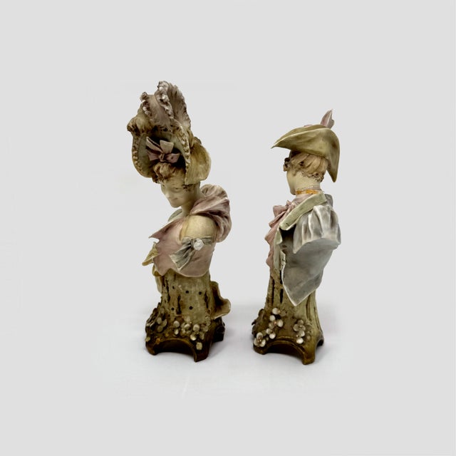 Art Nouveau Antique Ernst Wahliss Teplitz Austrian Porcelain Busts – 9.5" Male & Female Pair For Sale - Image 3 of 11