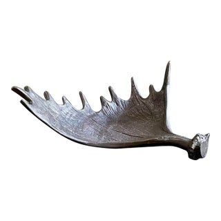 Vintage Moose Antler Centerpiece Tray, Bronze Metel For Sale