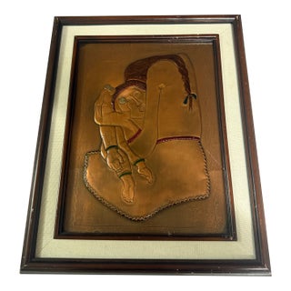 Modern Signed Pressed Copper 3d Relief Wall Art Bravo 1993 Signed 16x20 For Sale