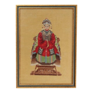 Vintage Framed Needlepoint Chinese Empress For Sale