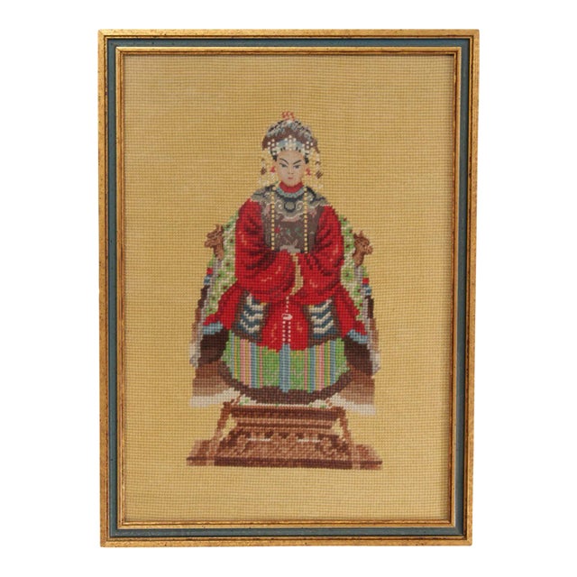 Vintage Framed Needlepoint Chinese Empress For Sale
