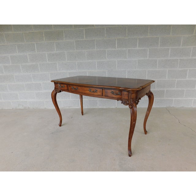 French Weiman Tables French Louis XV Style ⁣⁣⁣Parquetry Inlaid Writing Desk 52"w For Sale - Image 3 of 18