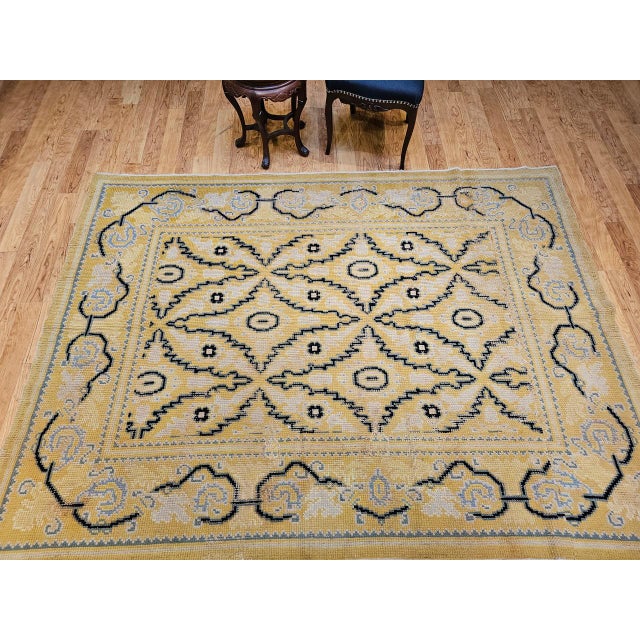 Early 20th Century Vintage French Area Rug, Hand-Knotted Wool, Allover Geometric Design, Tan & Black, 6x9 For Sale - Image 5 of 17