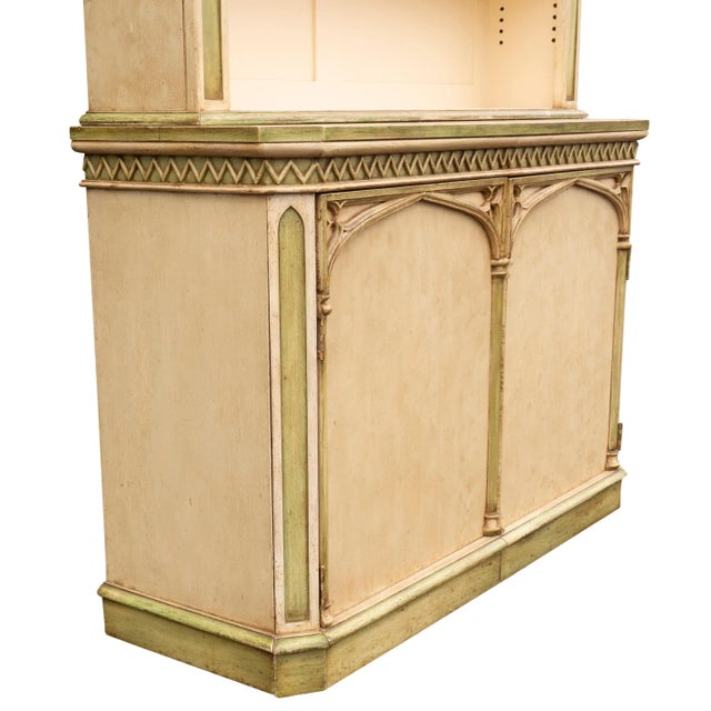 Gothic Revival Painted Bookcases Of Slightly Different Proportions - a Pair For Sale - Image 10 of 12