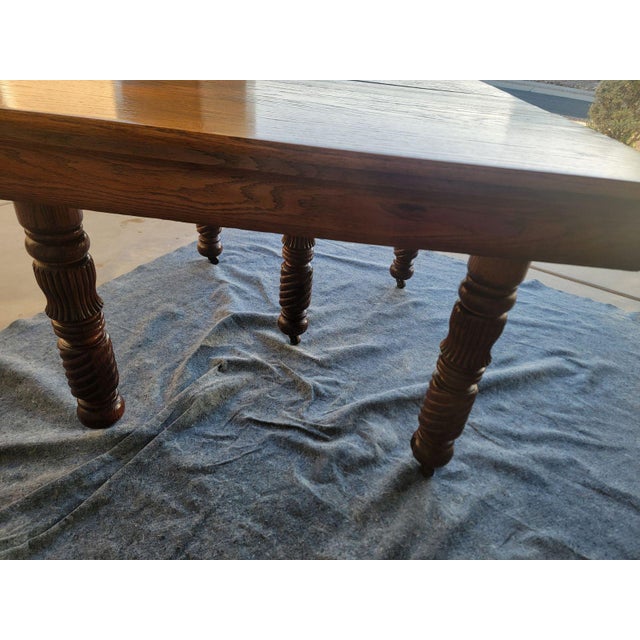 Beautiful Antique 20th Century Solid Oak Table - Hand Turned Barley 5 Leg For Sale - Image 9 of 15