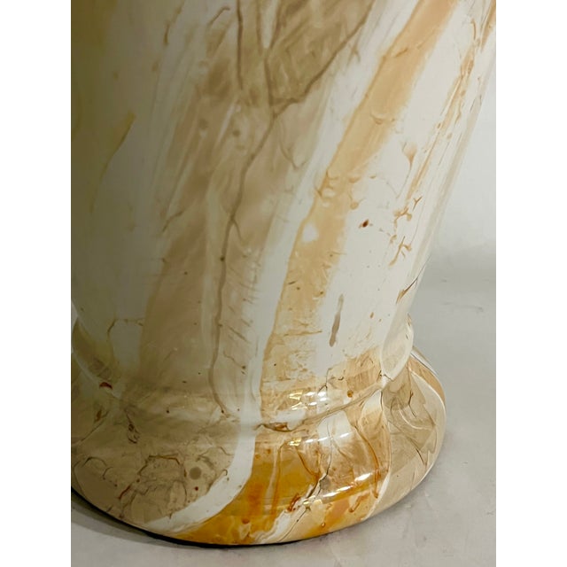 Vintage Orange and Cream Marbleized Ceramic Baluster Form Lamp For Sale - Image 13 of 15