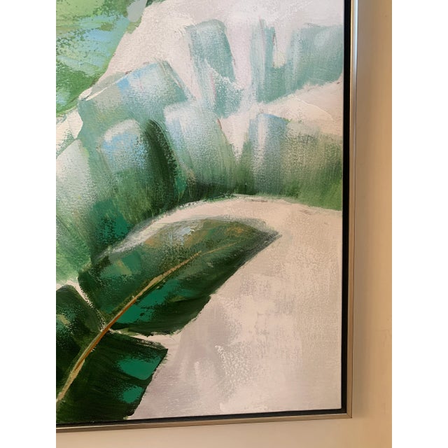 Large Green Palm Painting in Silver Frame For Sale In Denver - Image 6 of 13