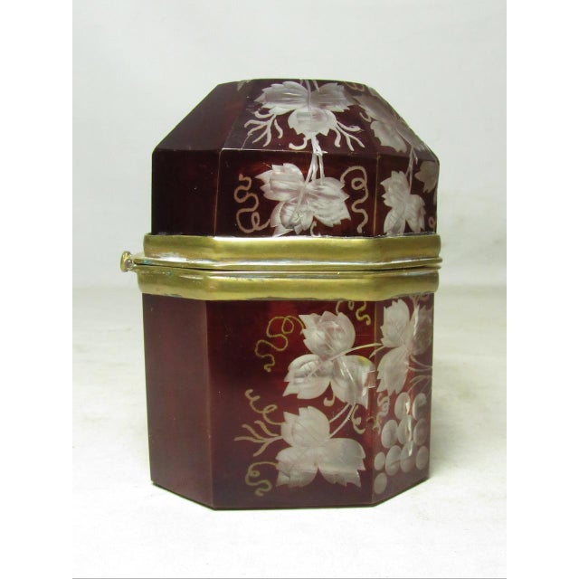 1900 - 1909 Antique Etched Bohemian Glass Box For Sale - Image 5 of 11