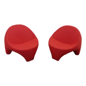 Vintage Fire Engine Red Italian Lounge Chairs - a Pair