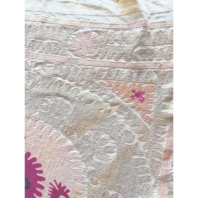 Textile Suzani Wall Hanging Decor - Mid 20th Century Embroidery - 4'11'' X 5'1'' For Sale - Image 7 of 8