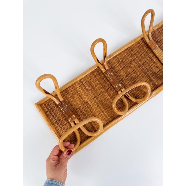Large Bamboo Rattan and Woven Cane Wall Coat Rack, Italy, 1970s For Sale - Image 18 of 18