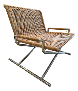 Ward Bennett for Brickel Associates (Attributed To) Chrome and Woven Cane Sled Lounge Chair