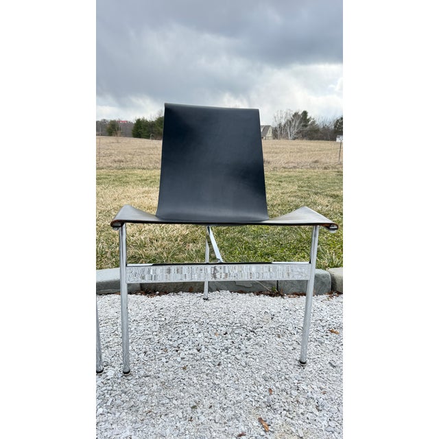 1950s Set of 4, 1950's Katavolos T-Chairs, Chrome and Black Leather Sling Chair For Sale - Image 5 of 13