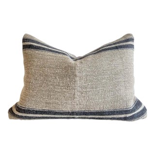 Vintage European Grain Sack Pillow With Insert For Sale