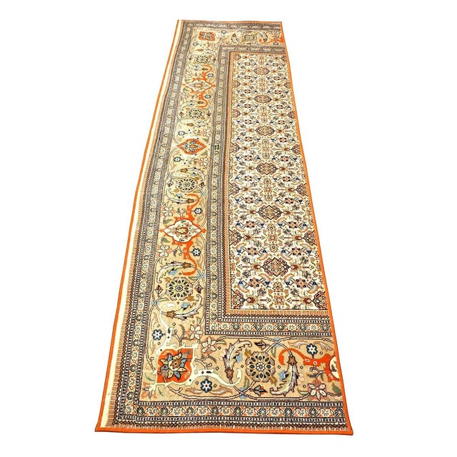 Vintage Persian Tabriz Taba Tabai Wool 3x10 Orange & Ivory Handmade Runner Rug #1144062 For Sale - Image 4 of 12