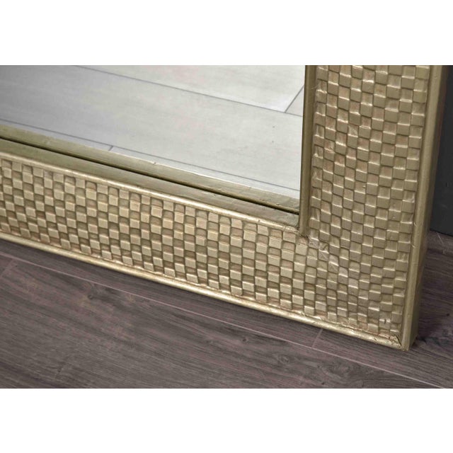 Champagne Vintage French Mirror in Champagne With Textured Metal Frame For Sale - Image 8 of 10