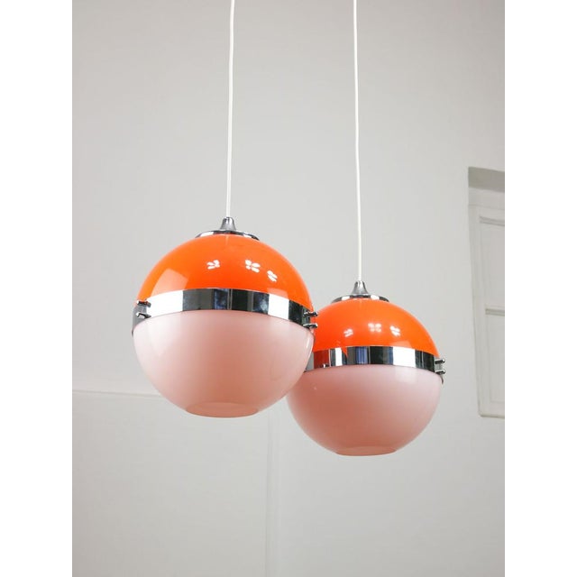 Space Age Italian Orange Pendant Lamps, Set of 2 For Sale - Image 6 of 18