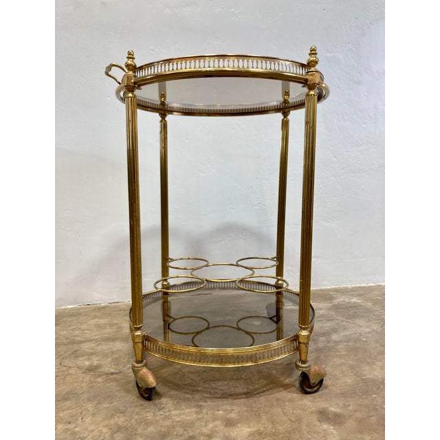 Maison Jansen 1940s Brass Mid-Century Bar Trolley, in the Style of Maison Jansen For Sale - Image 4 of 8