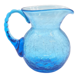 Mid-Century Hand Blown Blue Crackle Glass Pitcher by Rainbow Art Glass, Usa c.1960s