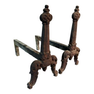 Tudor Style Cast Iron Andiron Set For Sale