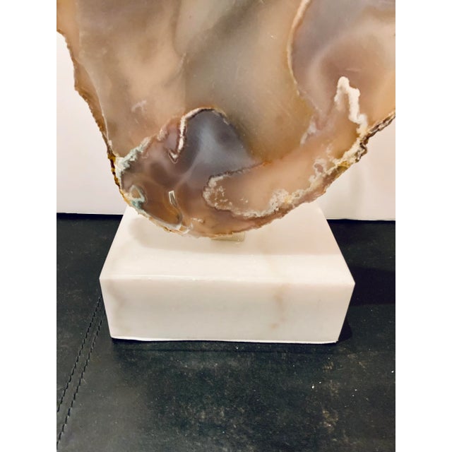 Stylish Organic Modern Agate Table Lamp, white marble base, showroom floor sample