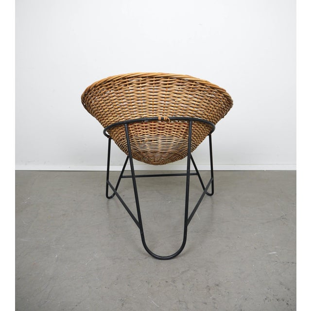 Round Wicker Armchair with Black Loop Frame and Red Cushion, Germany, 1950s For Sale - Image 9 of 18