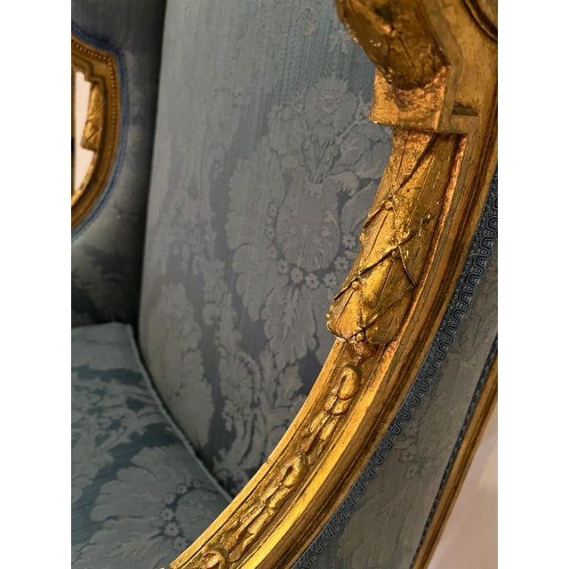 Blue 19th Century French Giltwood Wingback Chair with Blue Upholstery For Sale - Image 8 of 12
