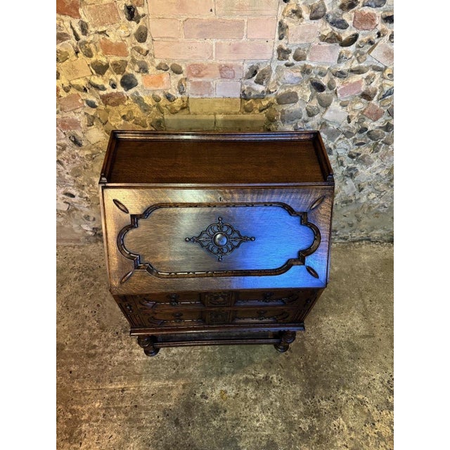 Vintage Jacobean Carved Oak Secretaire, 1920 For Sale - Image 15 of 18