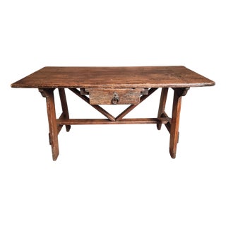 Antique Rustic Pine Table with Drawer, 1800s For Sale