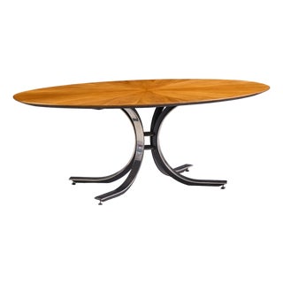 Osvaldo Borsani for Stow & Davis Mid Century Starburst Walnut and Steel Oval Dining Table For Sale