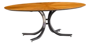 Osvaldo Borsani for Stow & Davis Mid Century Starburst Walnut and Steel Oval Dining Table