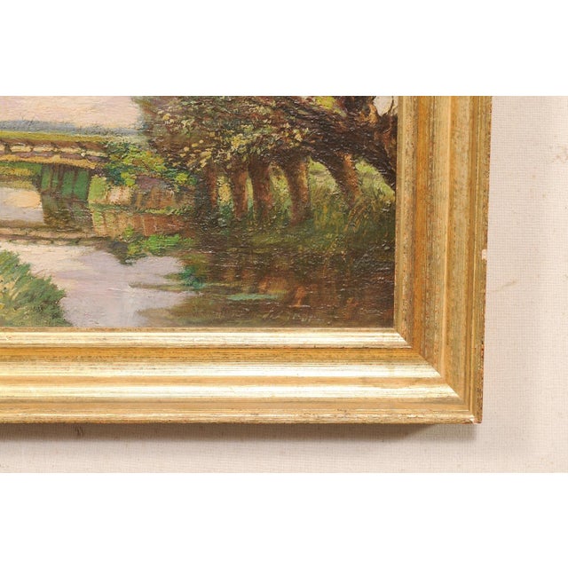 Green French Country River Landscape, C. 1910 For Sale - Image 8 of 9
