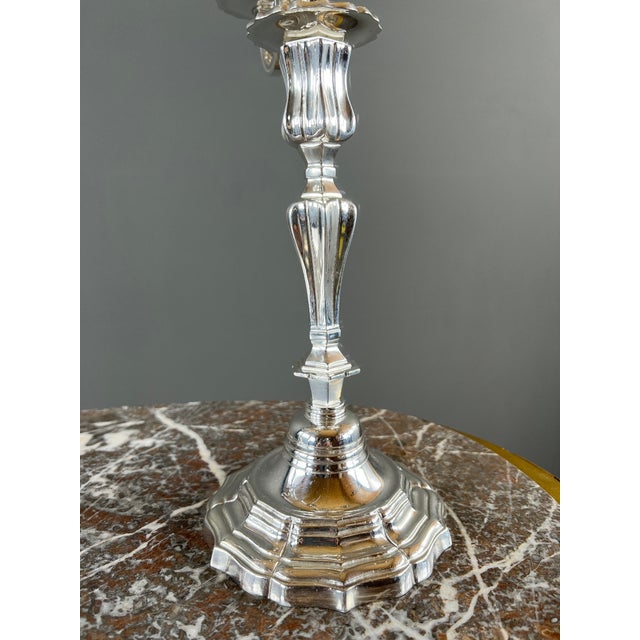 20th Century Louis XV Silver-Plated Metal Candelabra, Set of 2 For Sale - Image 6 of 12