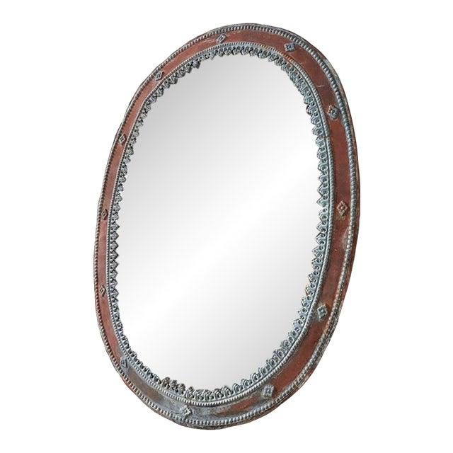 Antique Large Zinc and Tin Oval Outdoor Mirror For Sale