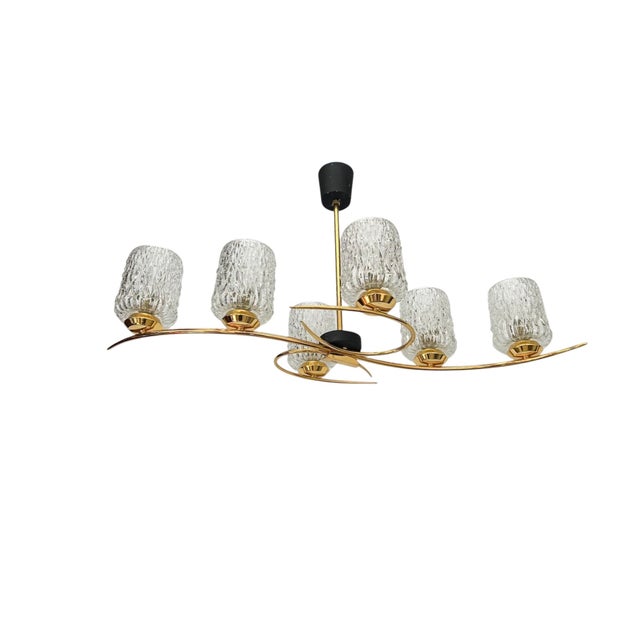 Gold Vintage French Pendant Light in Brass and Glass, 1960s For Sale - Image 8 of 12