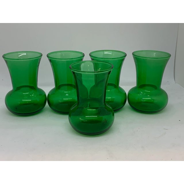Radiant green Mid Century cluster of small vases set of 5 perfect for your holiday table