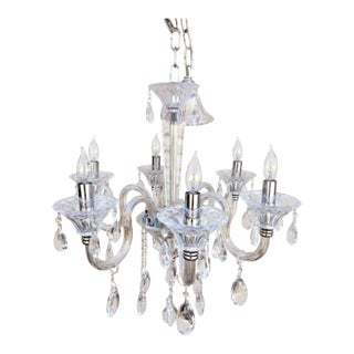 Vintage Murano Glass Clear Crystal Chrome 6 Light Elegant Chandelier For Sale