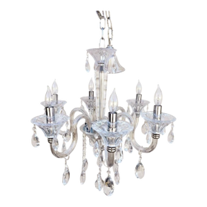 Vintage Murano Glass Clear Crystal Chrome 6 Light Elegant Chandelier