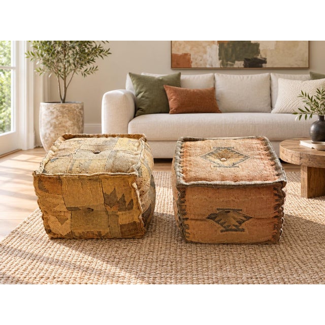 Bohemian Vintage Kilim Cube Stool Pair in the Style of George Smith For Sale - Image 12 of 12