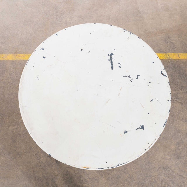 1950’s french small round white metal folding dining table. Good honest french metal dining table with a hand forged...